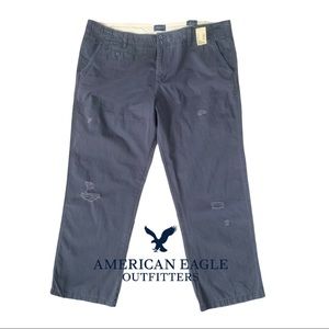 AEO Distressed Blue Khakis Size 16 NWT
